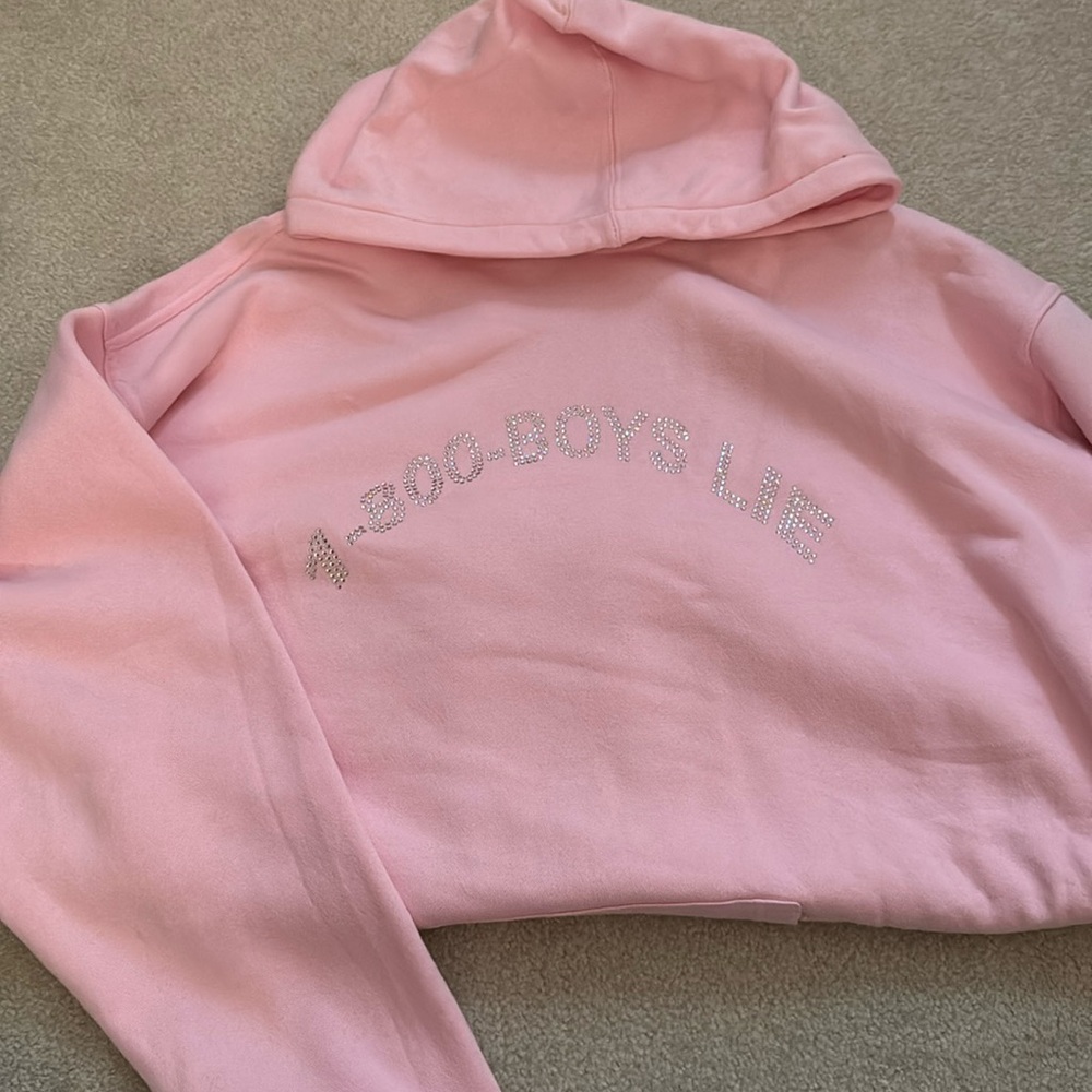 Boys Lie Pink Rhinestone Logo Cropped Hoodie